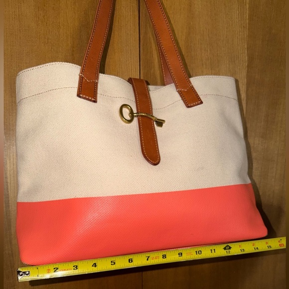 Fossil Austin Shopper Tote Bag in Coral Canvas with Leather Straps & Key Detail - Picture 11 of 17